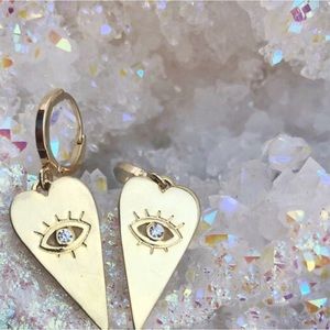 Evil Eye Heart Shaped Gold Colored Hugger Earrings